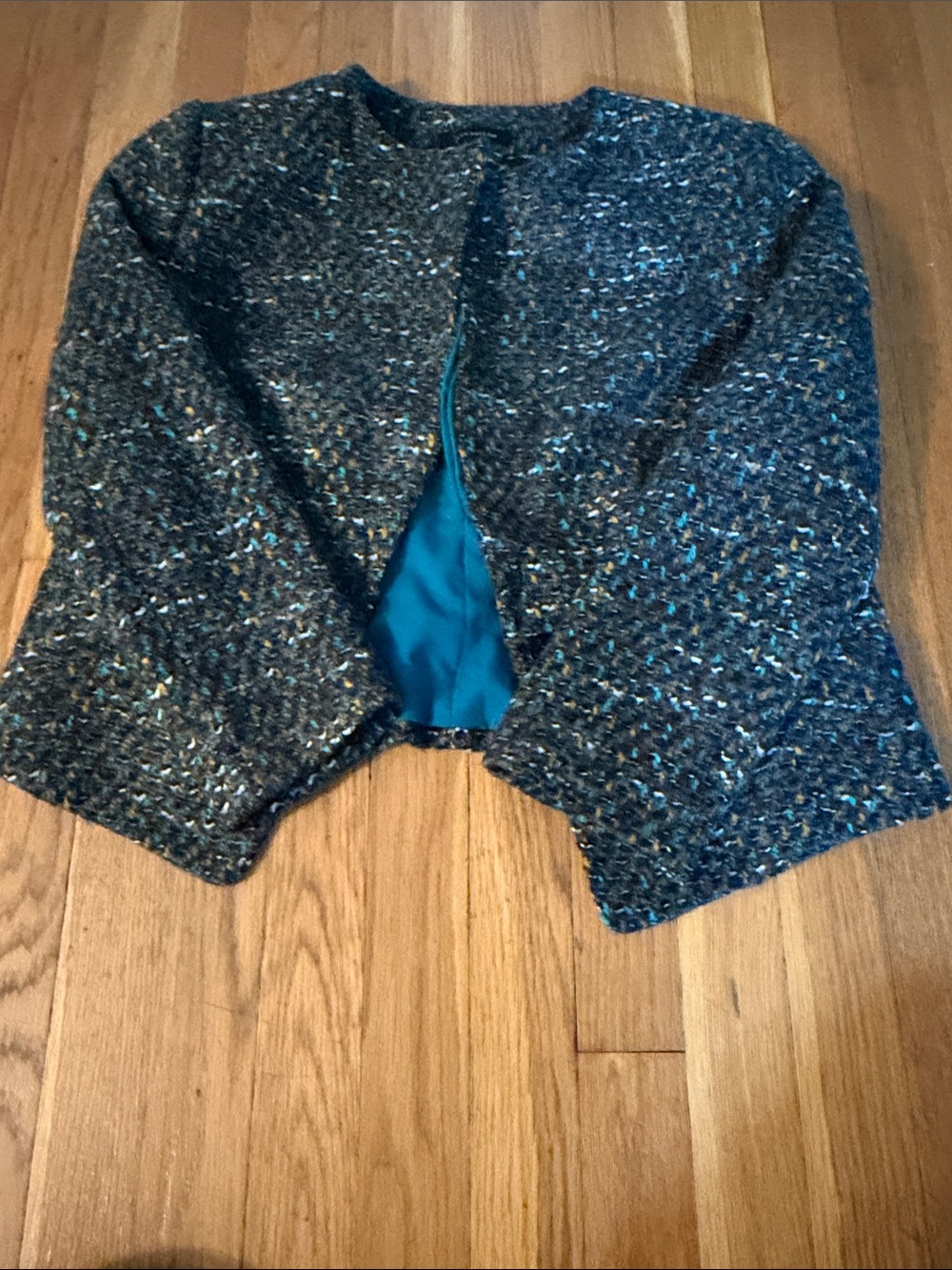 Ann Taylor Teal-Blend Cropped Tweed Jacket
